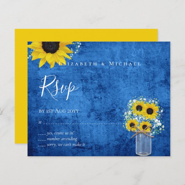 BUDGET Rustic Sunflower RSVP Casamento (Frente/Verso)