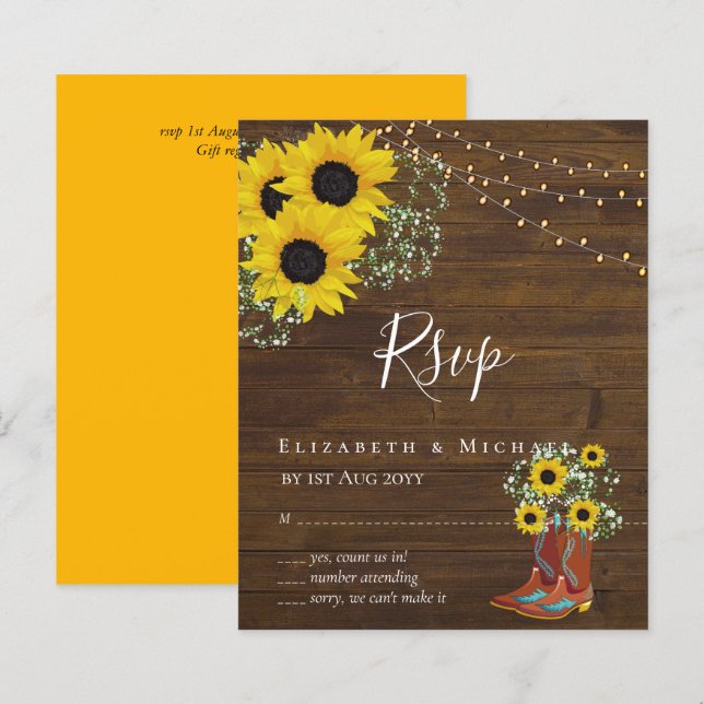 BUDGET Rustic Sunflower RSVP Casamento (Frente/Verso)