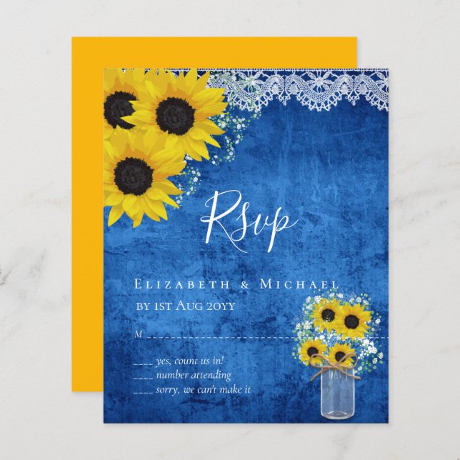 BUDGET Rustic Sunflower RSVP Casamento (Frente/Verso)