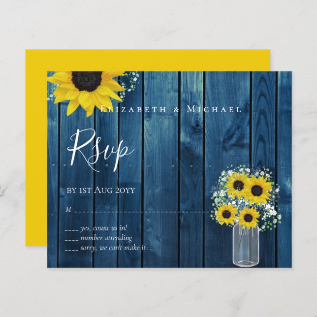BUDGET Rustic Sunflower RSVP Casamento (Frente/Verso)