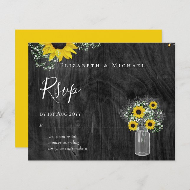 BUDGET Rustic Sunflower RSVP Casamento (Frente/Verso)
