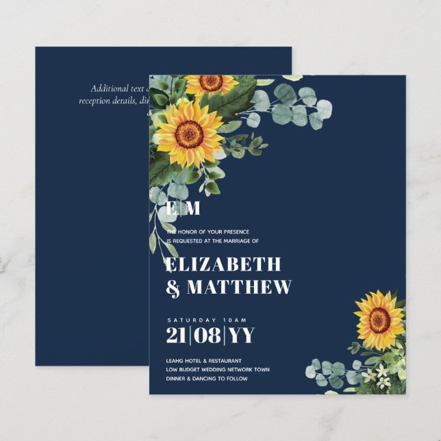 BUDGET Rustic Sunflower Texto Moderno Casamento (Frente/Verso)