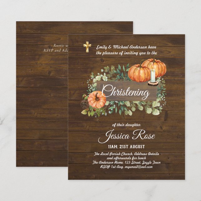 BUDGET Rustic Woodland Christening Convite Baptism (Frente/Verso)