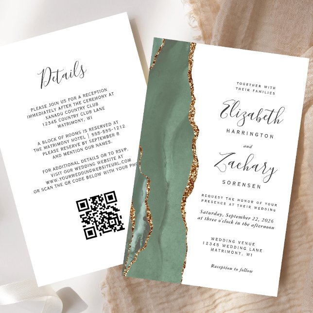 Budget Sage Green QR Code Wedding (Criador carregado)