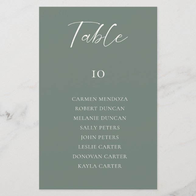 Budget Sage Green Wedding Seating Chart Table Card (Frente)