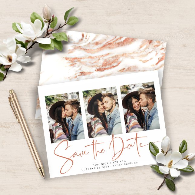 BUDGET Salve a data Anúncio de mármore de cobre (BUDGET Save the Date Copper Rose Gold Marble Announcements)