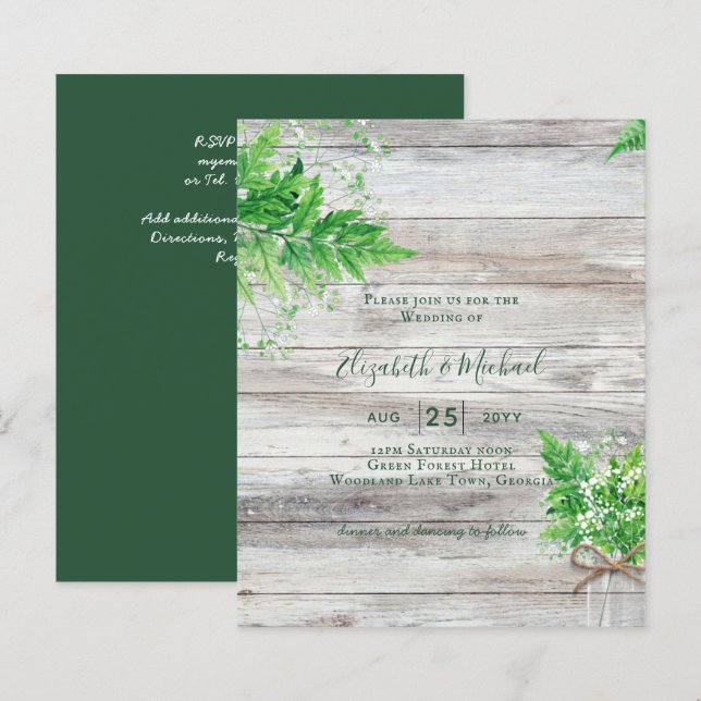 BUDGET Shabby Greenery Convite de casamento (Frente/Verso)