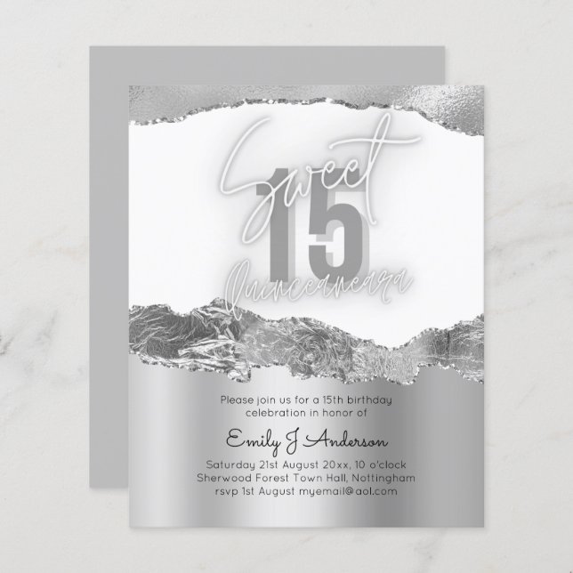 BUDGET Silver Foil Glitter Quinceanera 15 Girls (Frente/Verso)