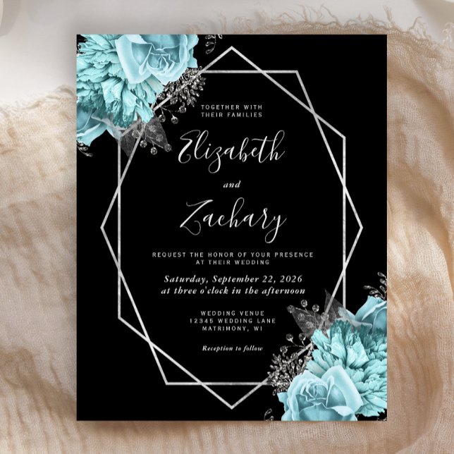 Budget Silver Frame Aqua Floral Black Wedding (Criador carregado)