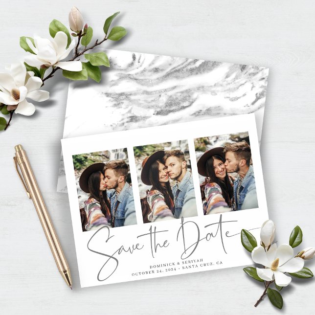 BUDGET Silver Marble Salve o Anúncio de Data (BUDGET Silver Marble Save the Date Announcement)