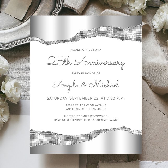 Budget Silver Mirror Foil 25th Anniversary Invite (Criador carregado)