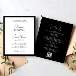 BUDGET Simple Black White Script QR Code Casamento