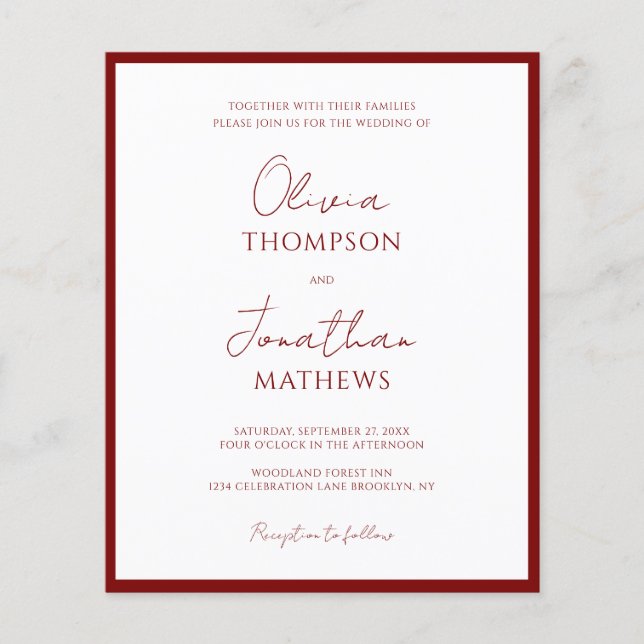 BUDGET Simple Red Border Script QR Code Casamento (Frente)