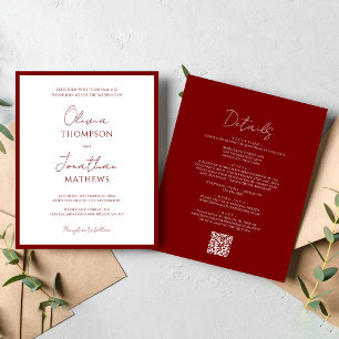 BUDGET Simple Red Border Script QR Code Casamento