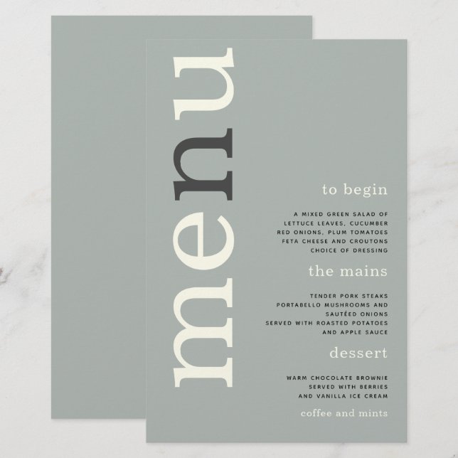 BUDGET Simple Sage Typografia de marfim Menu Casam (Frente/Verso)