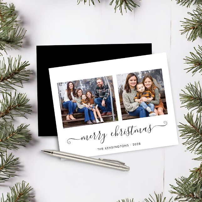 BUDGET Simple Script Feliz Foto de Natal (BUDGET Simple Script Merry Christmas Photo Holiday Card)