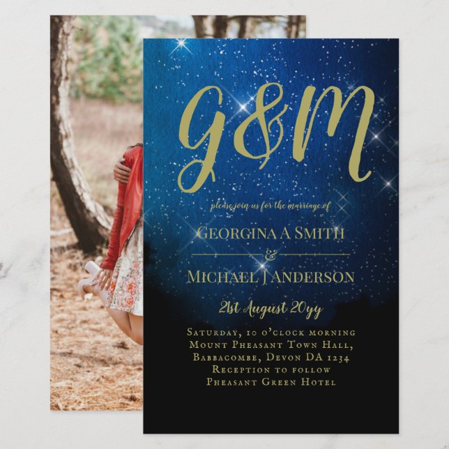 BUDGET Starry Night Marinho Dourado A9 Convites de (Frente/Verso)