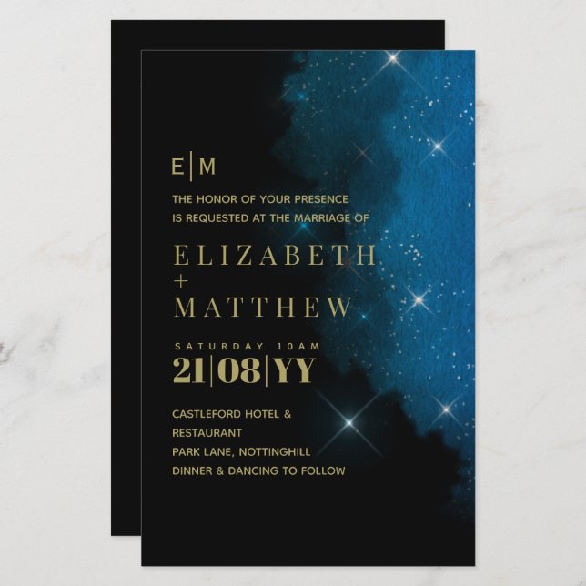 BUDGET Starry Night Marinho Dourado A9 Convites de (Frente/Verso)