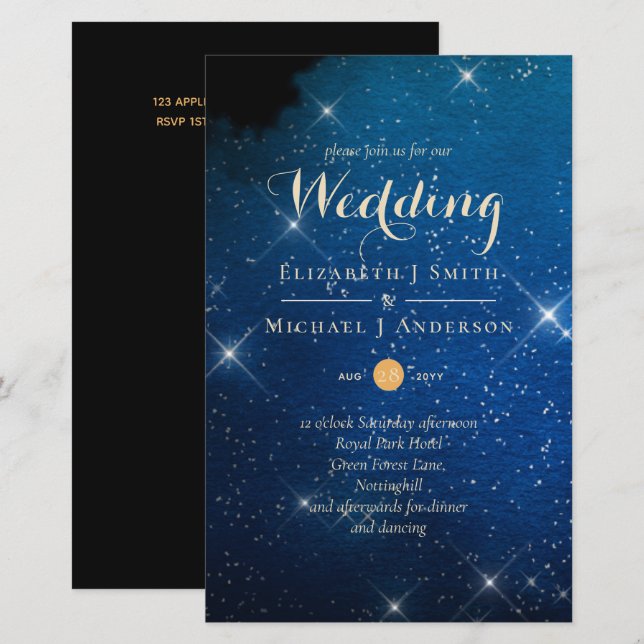 BUDGET Starry Night Marinho Dourado A9 Convites de (Frente/Verso)