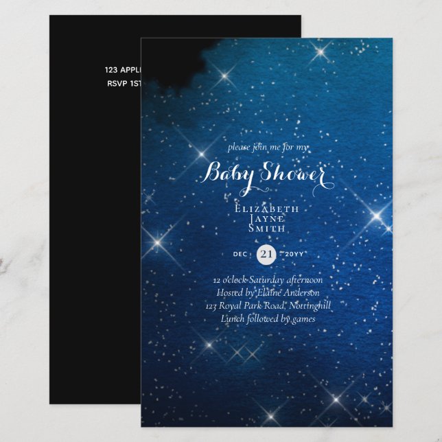 BUDGET Starry Night Twinkle Chá de fraldas Convide (Frente/Verso)