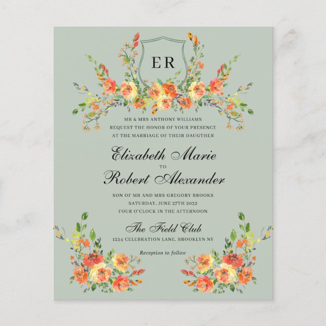 BUDGET Sunset Bloom Monograma Green Crest Casament (Frente)