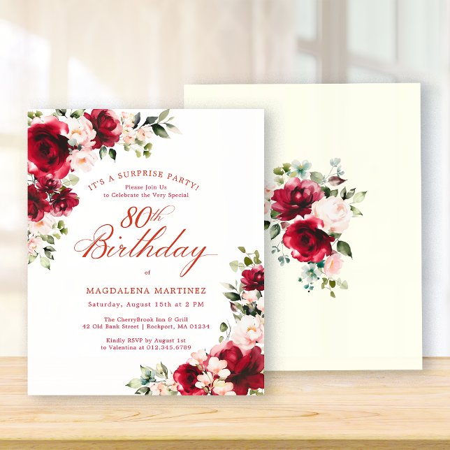 BUDGET SURPRISE PARTY 80th Birthday Pink Red Rose (Criador carregado)