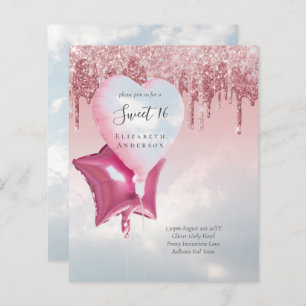 BUDGET Sweet16 Glitter Glamor Girly Balloons Invit