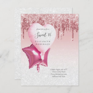 BUDGET Sweet16 Glitter Glamor Girly Balloons Invit