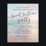 BUDGET Sweet 16 Beach Convite de festas<br><div class="desc">Uma versão Barato do orçamento barato do nosso cinzeiro rosa e turquesa aqua azul litoral do oceano com folha de palmeiras de ouro rosa e plano de fundo com gradiente de cinza em um doce convite de 16 anos para o tema do verão. Todas as palavras podem ser mudadas para...</div>