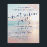 BUDGET Sweet 16 Beach Convite de festas<br><div class="desc">Uma versão Barato do orçamento barato do nosso cinzeiro rosa e turquesa aqua azul litoral do oceano com folha de palmeiras de ouro rosa e plano de fundo com gradiente de cinza em um doce convite de 16 anos para o tema do verão. Todas as palavras podem ser mudadas para...</div>