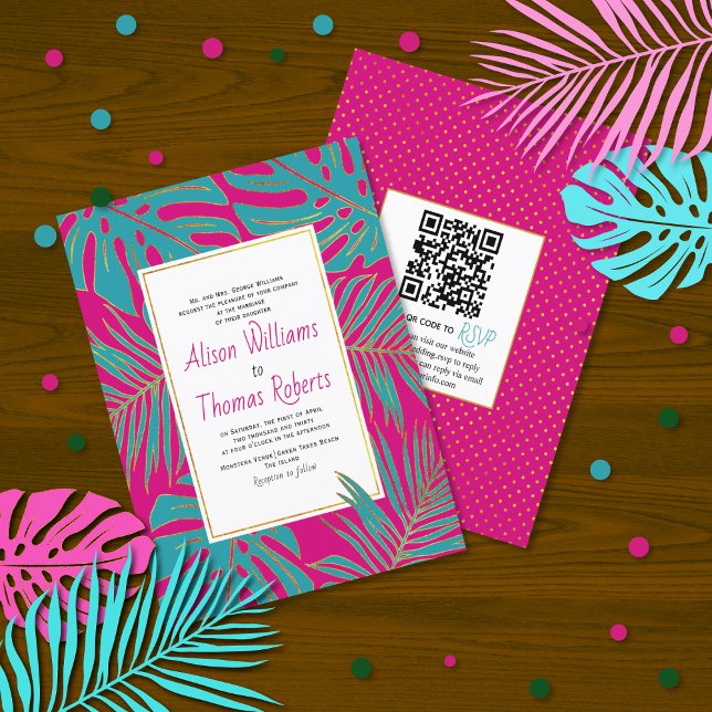 BUDGET Tea Magenta Cor-de-rosa folhas convite para (Criador carregado)