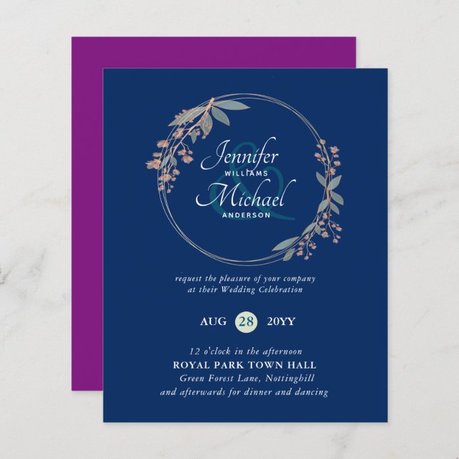 BUDGET Teal Orange Deixa Convite De Casamento (Frente/Verso)