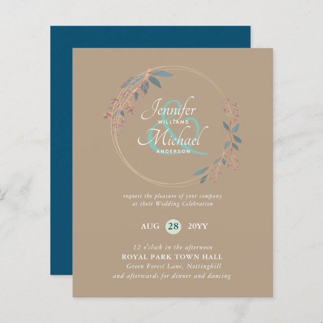BUDGET Teal Orange Deixa Convite De Casamento (Frente/Verso)