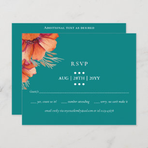 BUDGET Teal Orange Floral Weding RSVP