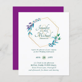 BUDGET Teal Purple Dourado Wreath Convites