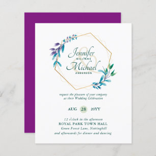 BUDGET Teal Purple Dourado Wreath Convites