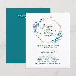 BUDGET Teal Purple Dourado Wreath Convites
