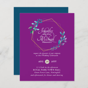 BUDGET Teal Purple Dourado Wreath Convites