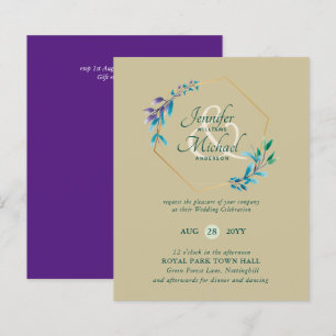 BUDGET Teal Purple Dourado Wreath Convites