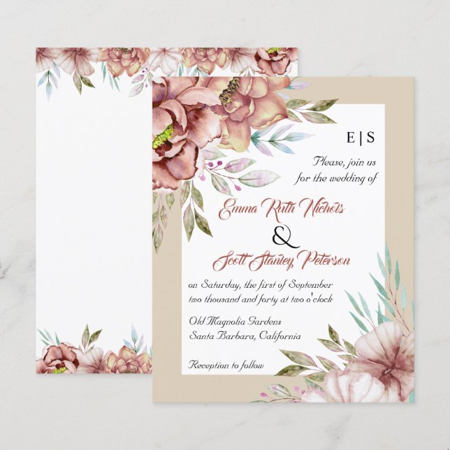 BUDGET terracotta flores Convite para casamento ou (Frente/Verso)