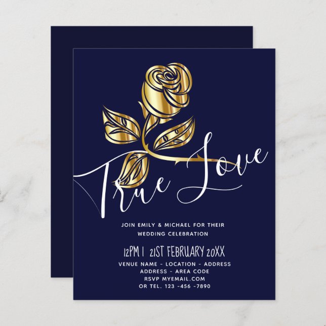 BUDGET Trending True Love Dourado Convite de casam (Frente/Verso)