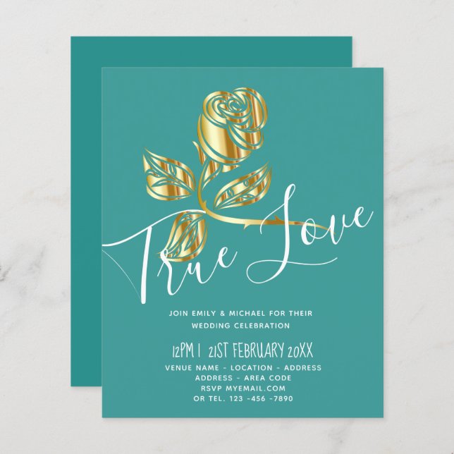 BUDGET Trending True Love Dourado Convite de casam (Frente/Verso)