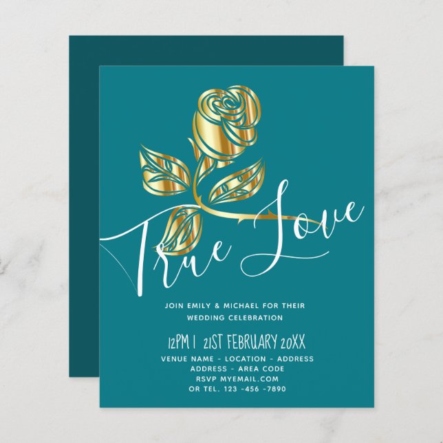 BUDGET Trending True Love Dourado Convite de casam (Frente/Verso)