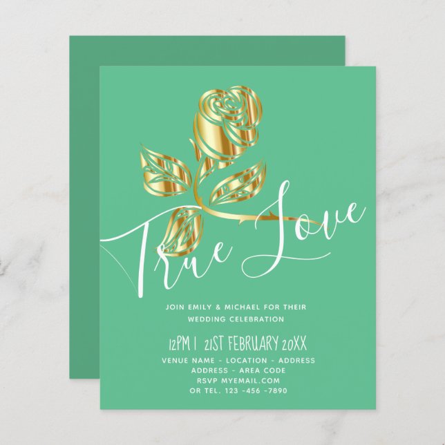 BUDGET Trending True Love Dourado Convite de casam (Frente/Verso)