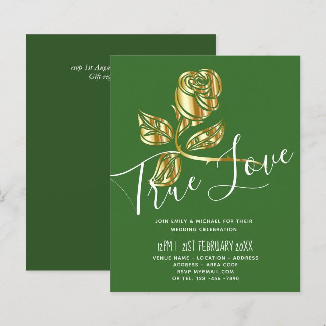 BUDGET Trending True Love Dourado Convite de casam (Frente/Verso)