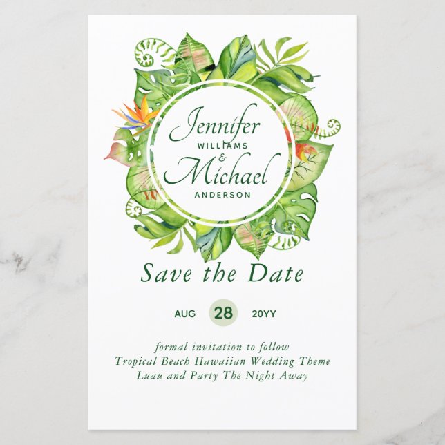BUDGET Tropical Leaf Havaiana Luau Casamento (Frente)