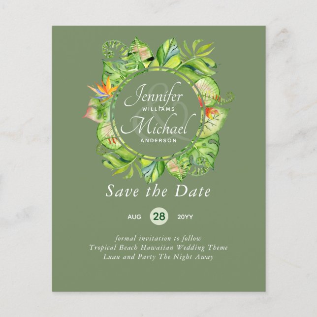 BUDGET Tropical Leaf Havaiana Luau Casamento (Frente)