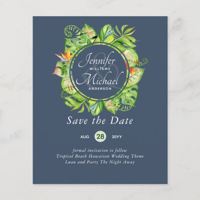 BUDGET Tropical Leaf Havaiana Luau Casamento (Frente)