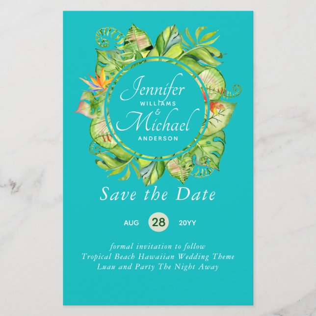 BUDGET Tropical Leaf Havaiana Luau Casamento (Frente)