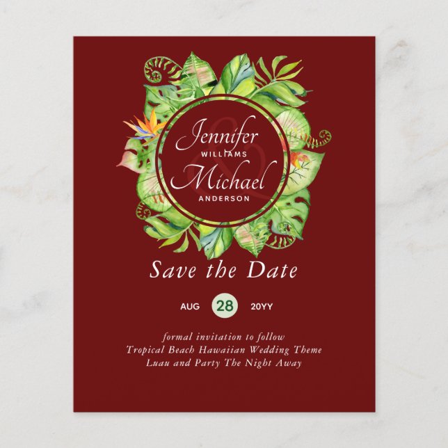 BUDGET Tropical Leaf Havaiana Luau Casamento (Frente)